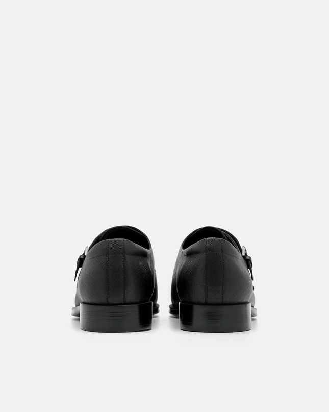 Saffiano Leather Double Monkstrap Shoes - Black