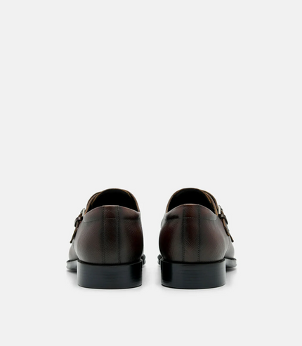 Saffiano Leather Double Monkstrap Shoes - Brown