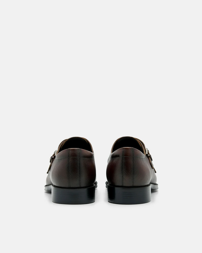 Saffiano Leather Double Monkstrap Shoes - Brown