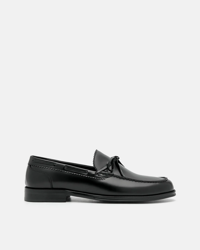 Leather Bow Loafers - Black