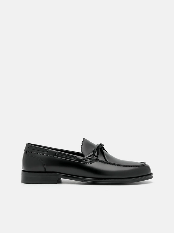 Leather Bow Loafers - Black