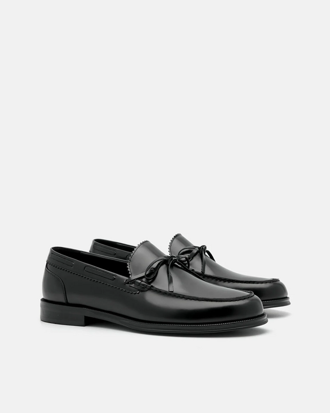 Leather Bow Loafers - Black