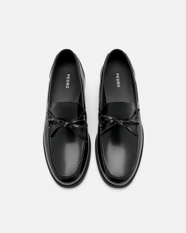 Leather Bow Loafers - Black