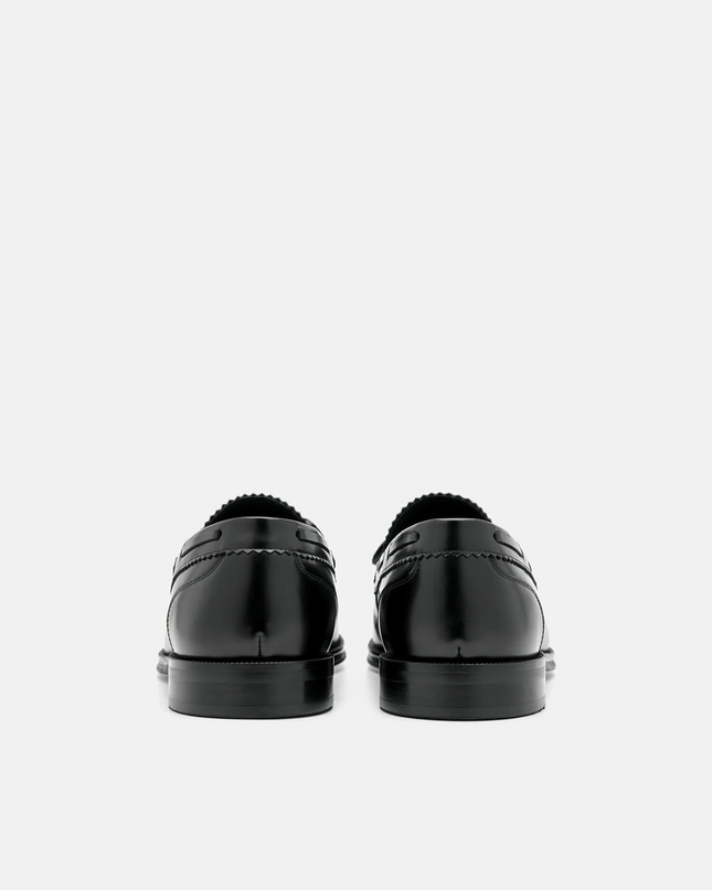 Leather Bow Loafers - Black