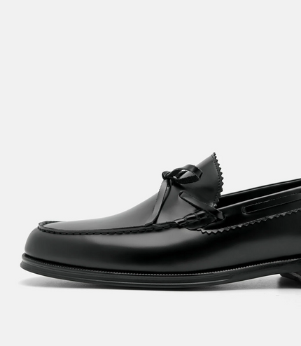 Leather Bow Loafers - Black