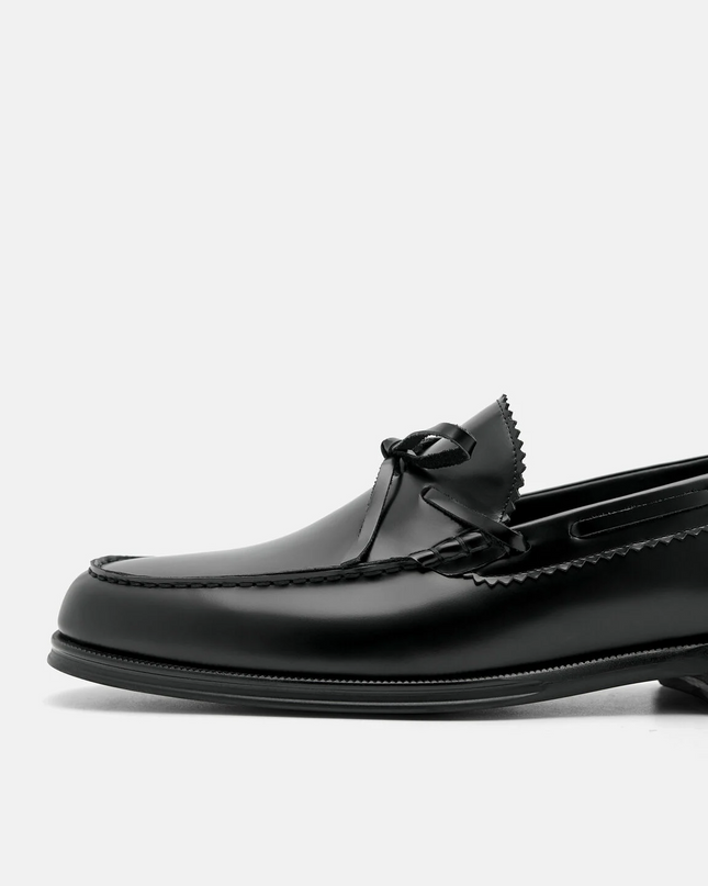 Leather Bow Loafers - Black