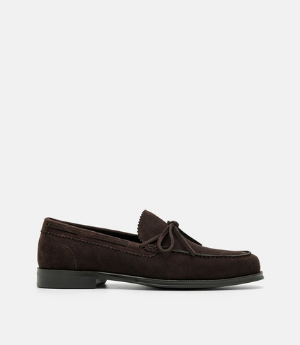 Leather Bow Loafers - Dark Brown