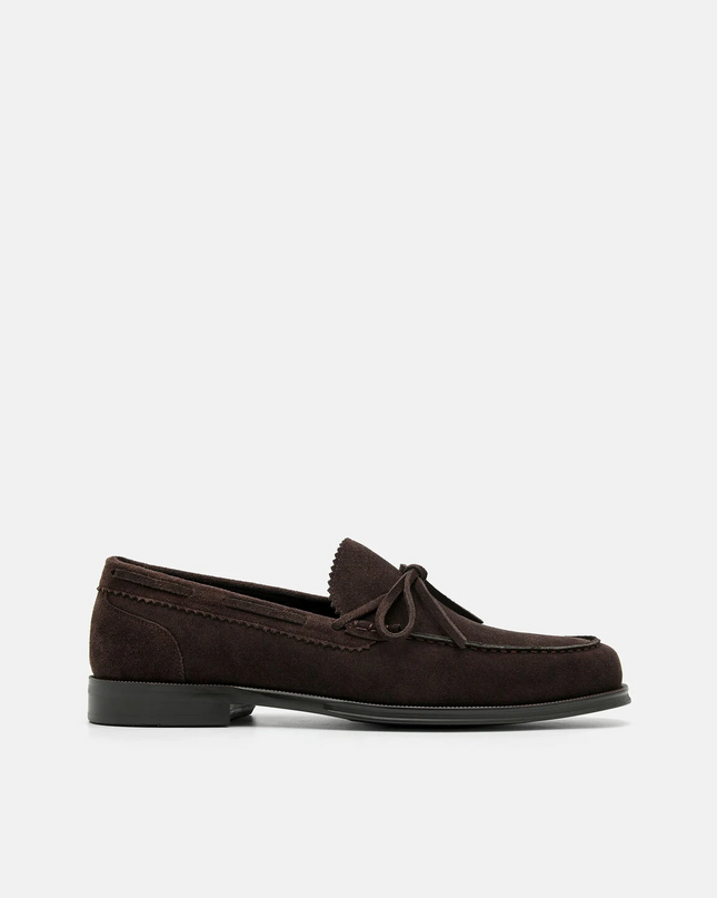 Leather Bow Loafers - Dark Brown