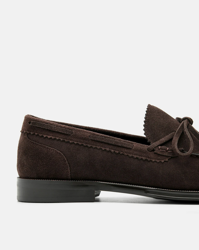 Leather Bow Loafers - Dark Brown