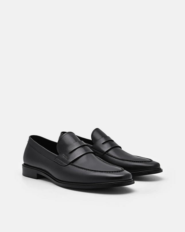Burnished Leather Penny Loafers - Black