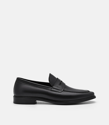 Burnished Leather Penny Loafers - Black