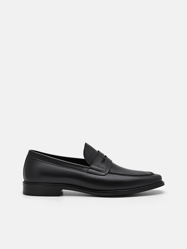 Burnished Leather Penny Loafers - Black