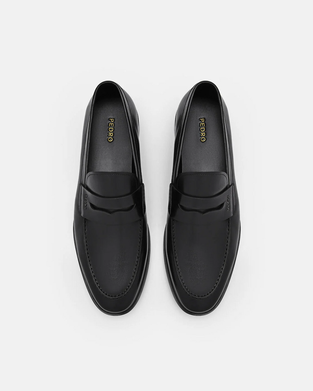 Burnished Leather Penny Loafers - Black