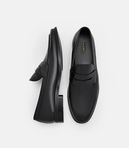 Burnished Leather Penny Loafers - Black