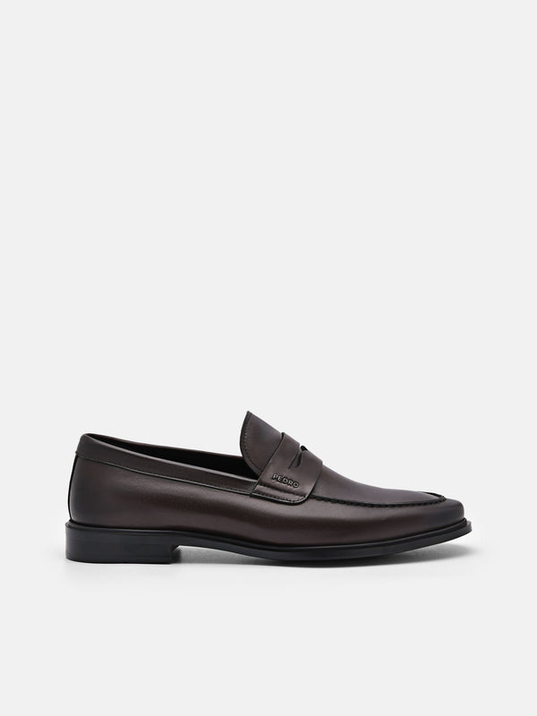 Burnished Leather Penny Loafers - Dark Brown