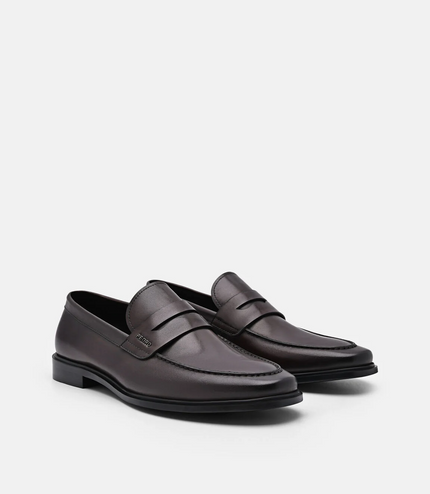 Burnished Leather Penny Loafers - Dark Brown