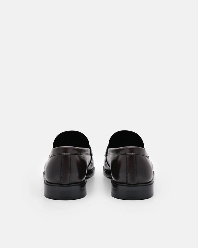 Burnished Leather Penny Loafers - Dark Brown