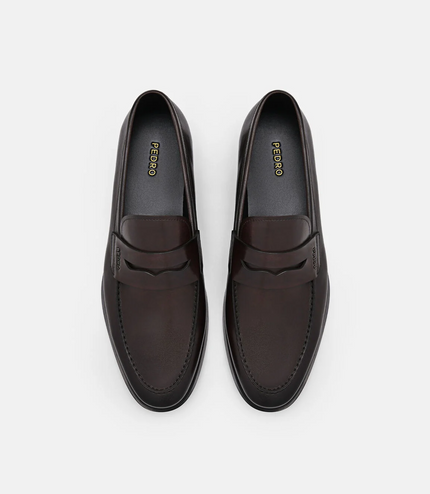 Burnished Leather Penny Loafers - Dark Brown