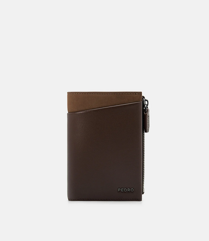 Leather Bi-Fold Card Holder - Dark brown