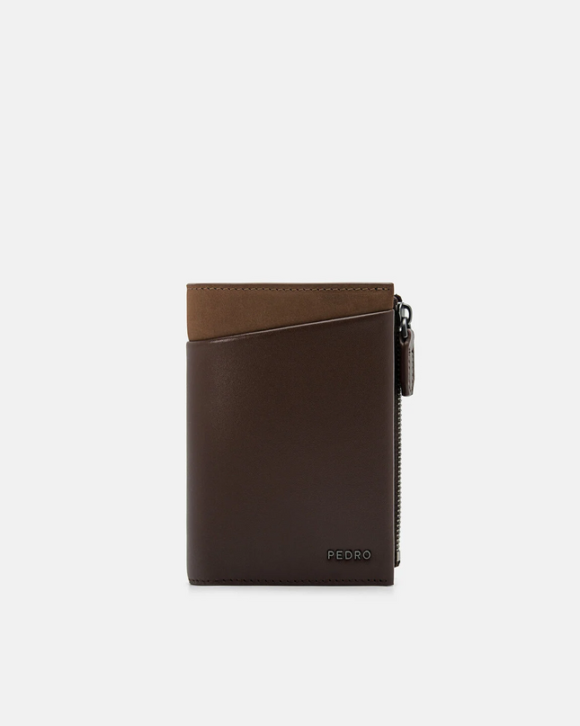 Leather Bi-Fold Card Holder - Dark brown
