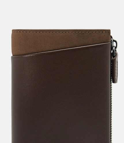 Leather Bi-Fold Card Holder - Dark brown
