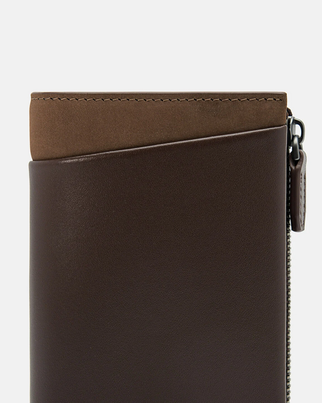 Leather Bi-Fold Card Holder - Dark brown