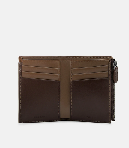 Leather Bi-Fold Card Holder - Dark brown