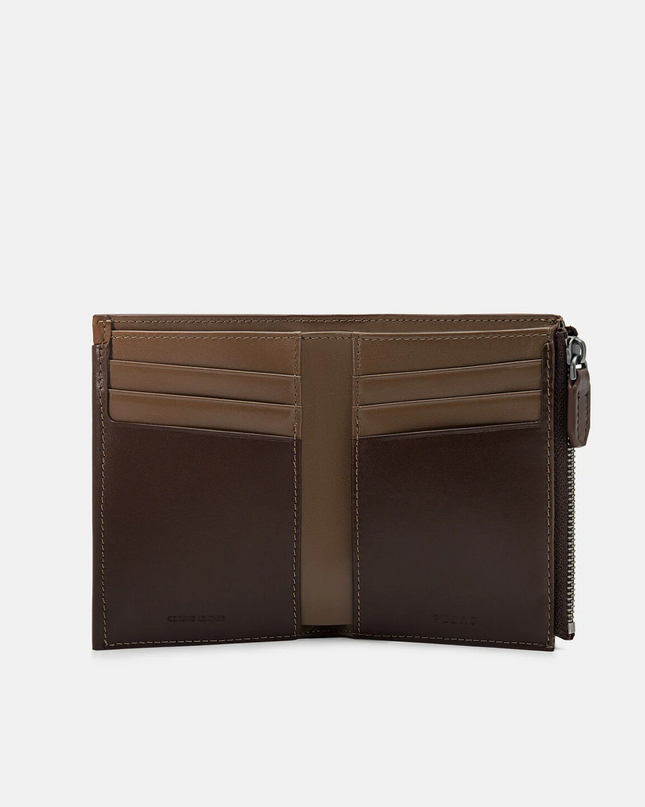 Leather Bi-Fold Card Holder - Dark brown