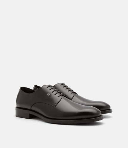 Boxed Leather Derby Shoes - Dark Brown