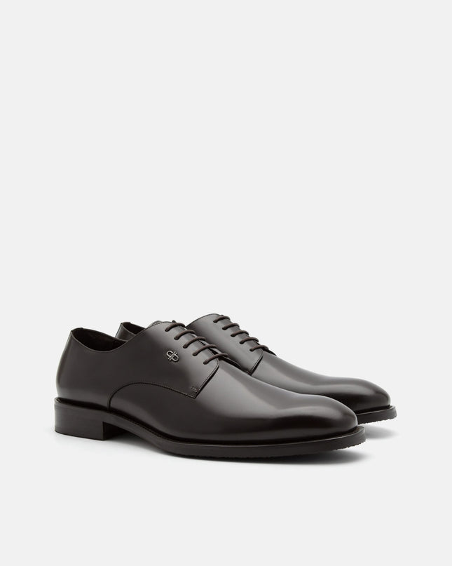 Boxed Leather Derby Shoes - Dark Brown