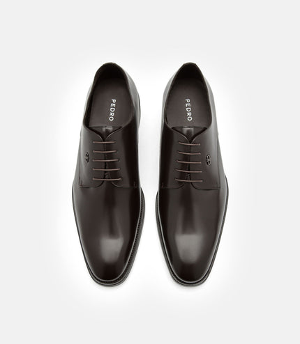 Boxed Leather Derby Shoes - Dark Brown