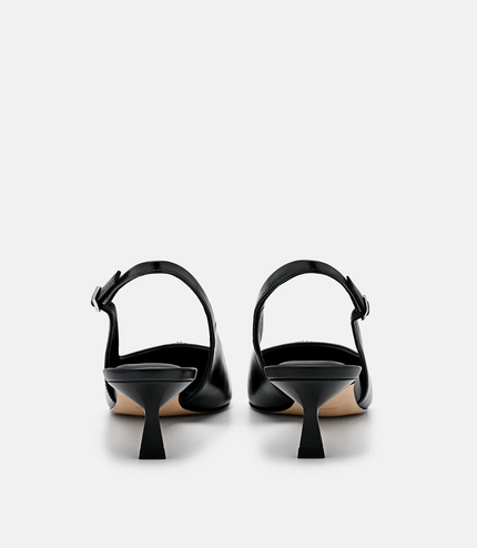 Leather Slingback Heel Pumps - Black