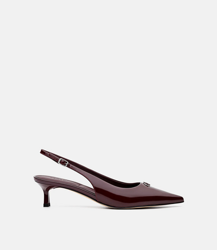 Leather Slingback Heel Pumps - Wine