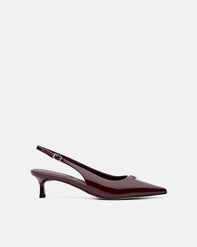 Leather Slingback Heel Pumps - Wine
