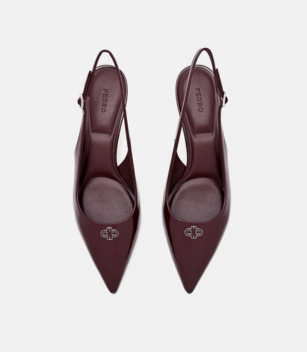 Leather Slingback Heel Pumps - Wine