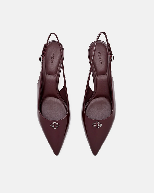 Leather Slingback Heel Pumps - Wine