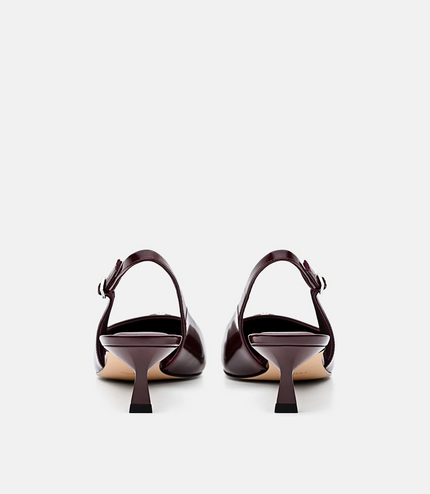 Leather Slingback Heel Pumps - Wine