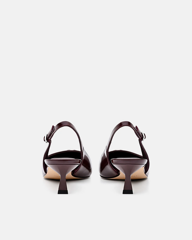 Leather Slingback Heel Pumps - Wine