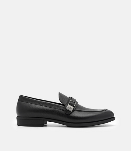 Altitude Embossed Leather Loafers - Black
