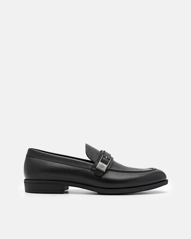 Altitude Embossed Leather Loafers - Black
