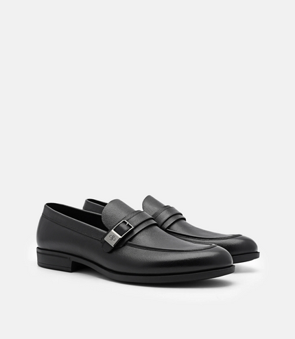 Altitude Embossed Leather Loafers - Black