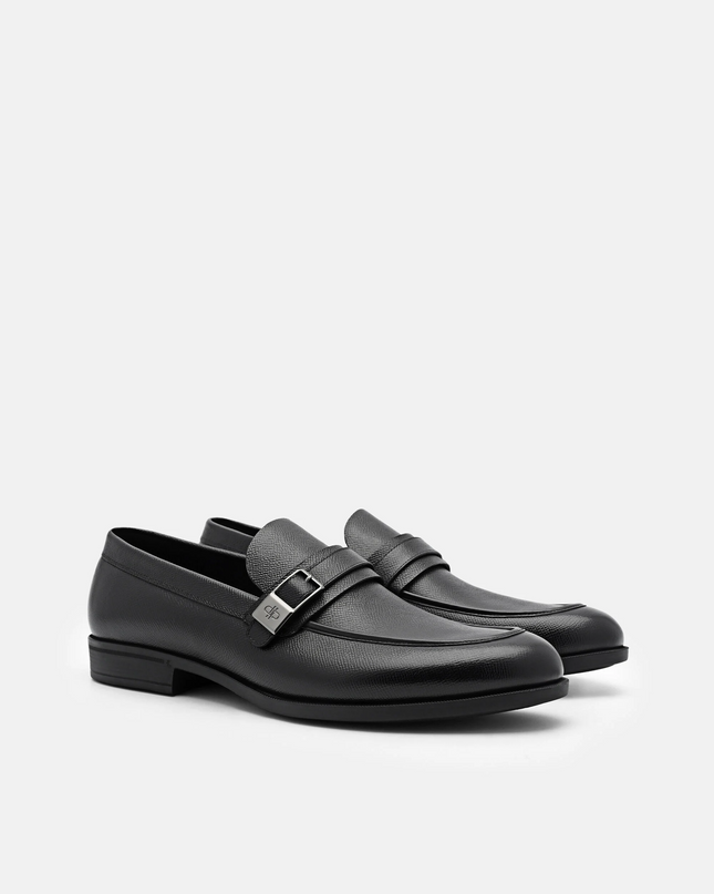 Altitude Embossed Leather Loafers - Black
