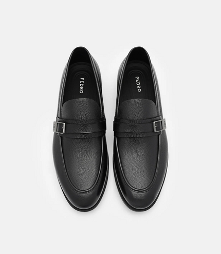 Altitude Embossed Leather Loafers - Black