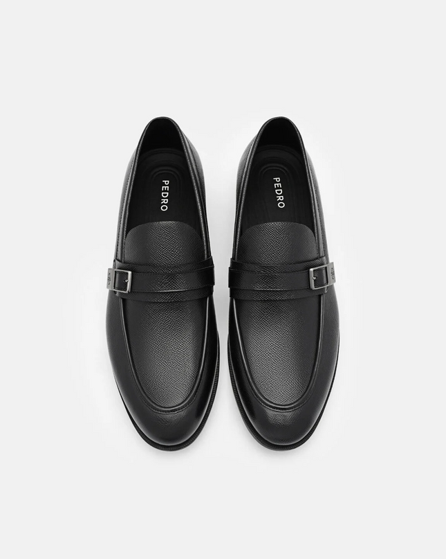 Altitude Embossed Leather Loafers - Black