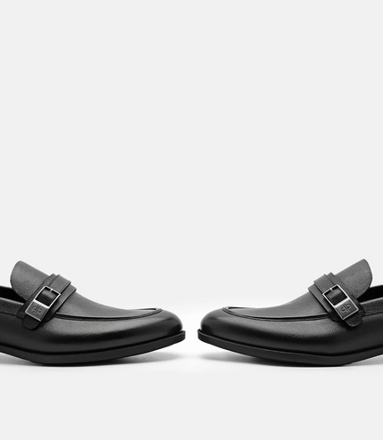 Altitude Embossed Leather Loafers - Black