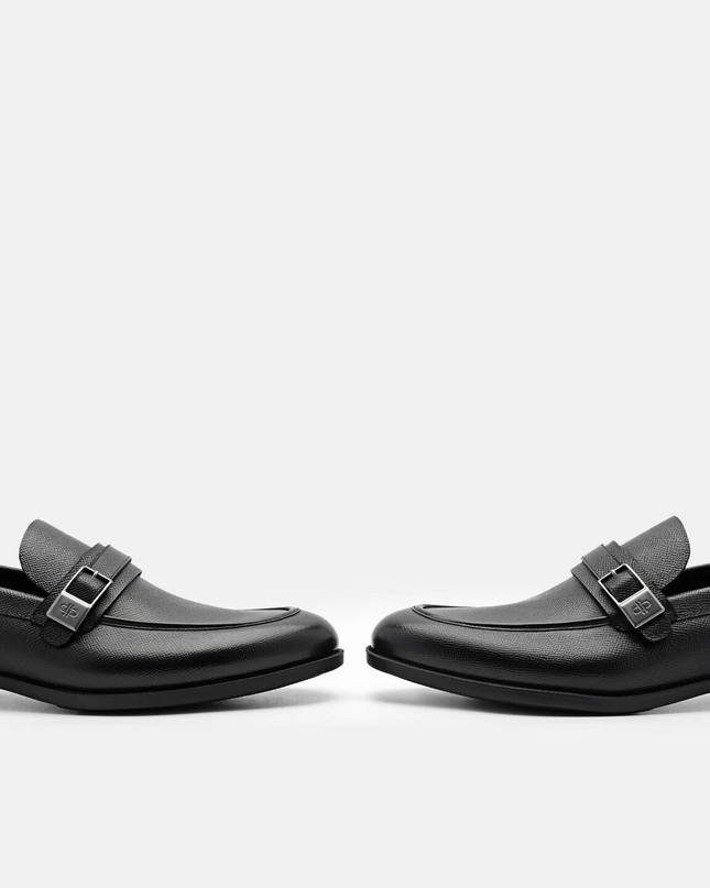 Altitude Embossed Leather Loafers - Black