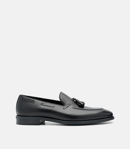 Leather Tassel Loafers - Black