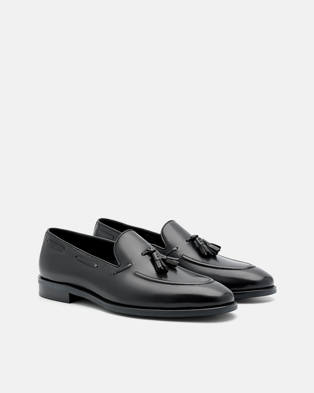 Leather Tassel Loafers - Black