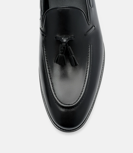 Leather Tassel Loafers - Black