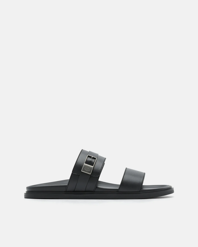 Double Band Buckle Slide Sandals - Black